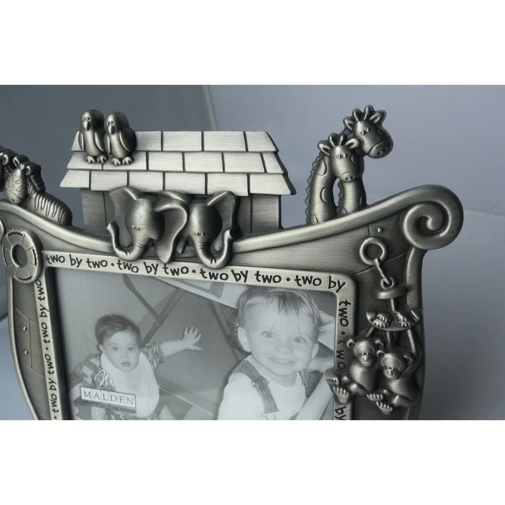Noah's Ark Pewter Tone Two-by-Two Picture Frame by Malden- 3 1/2 x 5 NEW